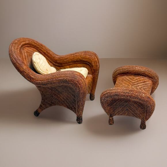 Vtg TAKE A SEAT Wicker Chair w/Ottoman - Raine Willetts Miniatures Dollhouse - Picture 2 of 7